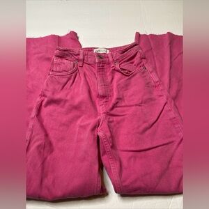ZARA Women's Pink High Waisted Flare Jeans Wide Leg Raw Hem 90's Size 00